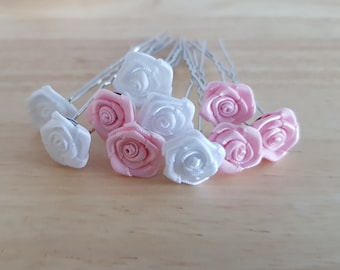 Epingles à chignon mariage en satin blanc et rose lot de 10