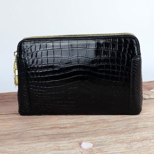 Cartera de cuero para negocios, cartera de mano con cierre de piel de cocodrilo, bolso de mano tipo sobre, organizador de cartera