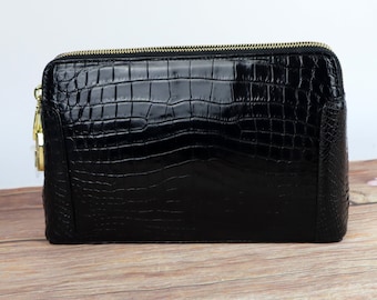 Leather Wallet Business Alligator Clutch With Lock Alligator Bag Wristlet Handbag Organizer Wallet