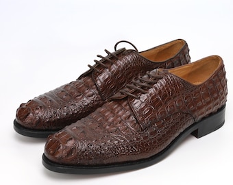 Handmade Exotic Leather Derby Dress Shoes, Mens Formal Lace-Up