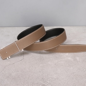 Genuine Calf Leather Reversible Belt Strap, Unisex Replacement Belt, Light brown and Black, Widths 20-42mm, Multiple Lengths,No Buckle