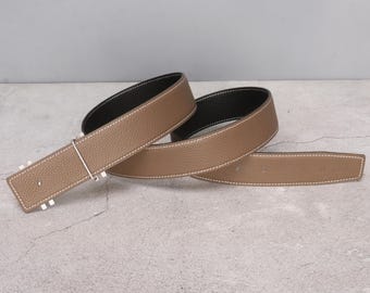 Genuine Calf Leather Reversible Belt Strap, Unisex Replacement Belt, Taupe and Black, Widths 20-42mm, Multiple Lengths,No Buckle