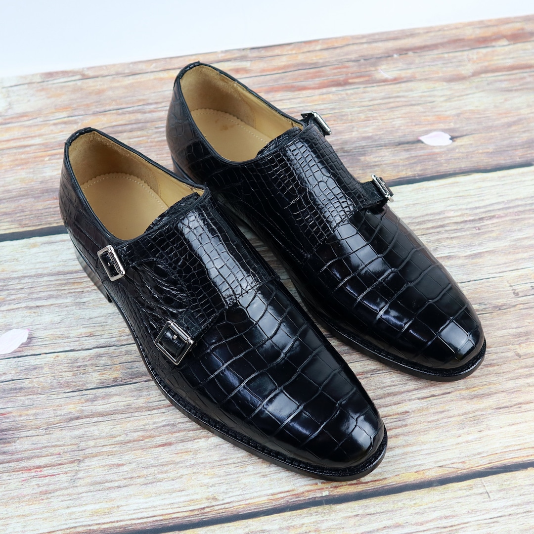 Belly Genuine Leather Men’s Double Monk Strap Dress Shoes | Black, Dark ...