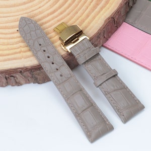 Light Grey Leather Watch Strap, Alligator Replacement Band with Quick Release Pins, Custom Width, Buckle, and Stitch Options Available