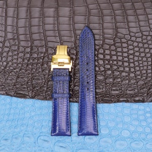 Genuine Leather Watch Band Strap Lizard Iguana Replacement Watch Strap Handmade Quick Release Spring Bars, Deployant Clasp Choice of Width