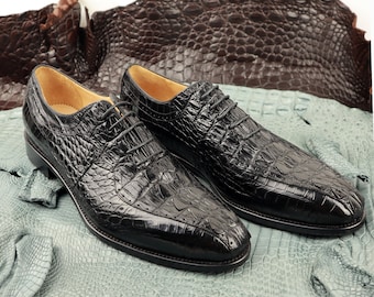 Genuine Leather Men’s Wholecut Shoes Black, Dark Brown Alligator Men Shoes Size 7-14US #869