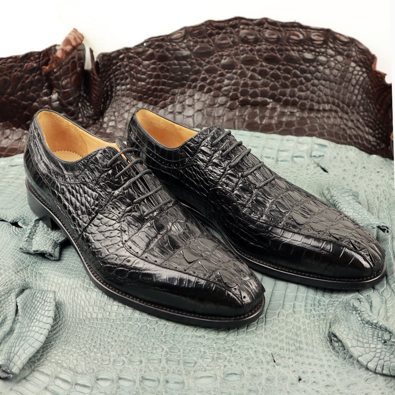 Backbone Genuine Leather Mens Wholecut Shoes Black Alligator Men Shoes ...