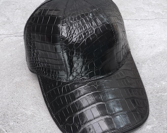 Handmade Alligator Leather Hat: Adjustable Genuine Leather Cap