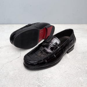 Mens Alligator Penny Loafers, Handmade Genuine Leather Slip-On Shoes, Exotic Dress Footwear image 3