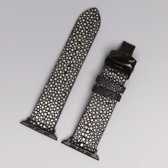 Stingray Fits Apple Watch Band – Black Strap with Leather Lining, Exotic Luxury Bracelet for Men & Women