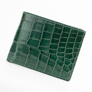 Cartera de cuero genuino plegable para hombre / Cartera de piel de cocodrilo de doble cara / Regalo de aniversario para él / Cartera para hombre