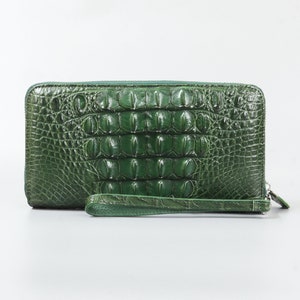 Pochette longue en cuir pour homme avec fermeture à glissière, pochette à main en alligator à double fermeture éclair pour homme, portefeuille pour téléphone avec porte-cartes de voyage