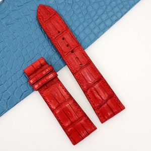 Red Genuine Leather Watch Band Strap Alligator Replacement Watch Strap Band Quick Release Pins Choice of Width, Buckle, Stitches