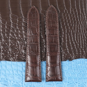 Dark Brown Genuine Leather Watch Strap Alligator Replacement Watch Strap Used With Deployment Clasp