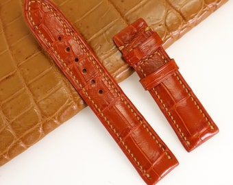 20mm Wide Orange Belly Genuine Leather Watch Band Strap Alligator Replacement Watch Strap Band Quick Release Pins Included Easy