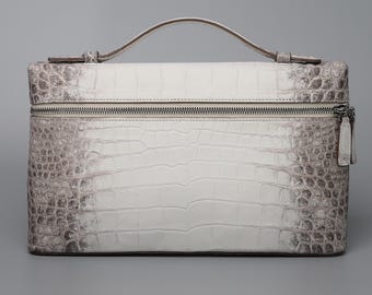 Alligator Clutch Bag – Leather Zipped Handheld Pouch with Top Handle