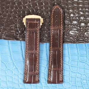 Replacement Watch Strap Alligator, Used With Folding Deployment Clasp Buckle, Leather Watch Strap,  Quick Release Pin (16 Colors Available)