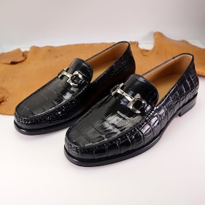 Zapatos de hombre de piel auténtica Belly, mocasines de vestir sin cordones con piel de cocodrilo negra, talla 7-11 EE. UU. n.° 888