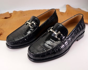 Mules Mocassins Pour Hommes En Cuir Véritable Imprimé Crocodile Marron - Tailles 40 à 46 - Neuf Avec Boîte