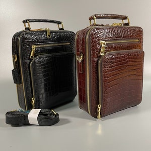 Mens Belly Shoulder Messenger Crossbody Bag, Alligator Handbag  Business Briefcase Bag, Laptop Bag iPad bag Black