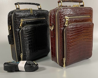Herren Alligator Umhängetasche – Messenger aus strukturiertem Leder für Business & Reisen