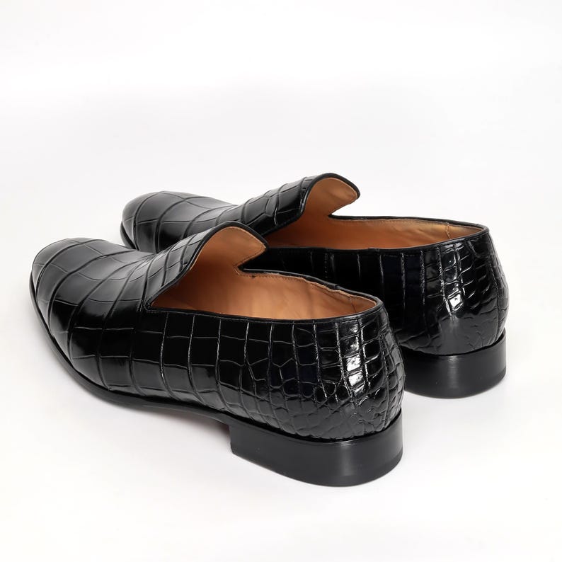 Men Alligator Venetian Loafers, Handmade Minimalist Slip-On Dress Shoes image 5