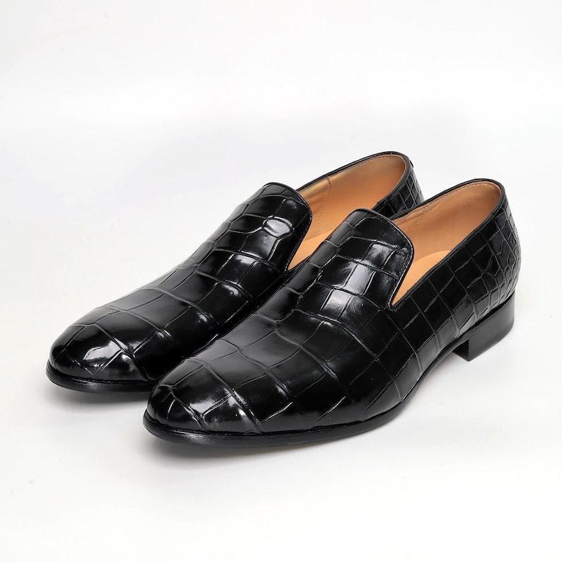 Men Alligator Venetian Loafers, Handmade Minimalist Slip-On Dress Shoes image 3