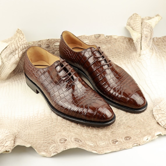Genuine Leather Men’s Wholecut Shoes Dark Brown Alligator Men Shoes Size 7-14US #885