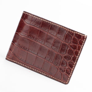 Cartera de cuero genuino plegable para hombre / Cartera de piel de cocodrilo de doble cara / Regalo de aniversario para él / Cartera para hombre