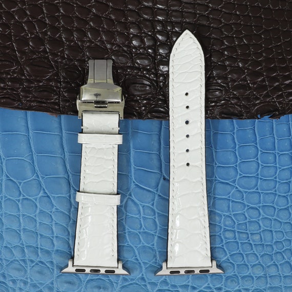 White Alligator Watch Strap Fits Apple Watch, Handmade From  display picture 1