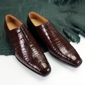 Zapatos de hombre de piel auténtica Belly, de piel de cocodrilo marrón oscuro y negra, talla 7-14 EE. UU., n.º 879