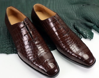 Dark Brown, Black Alligator Men Shoes, Genuine Leather Men’s Wholecut  Size 7-14US #879
