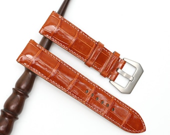 Handmade Leather Alligator Watch Strap – Quick Release, Padded, Sizes 22-28mm (16 Colors)