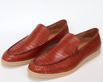 Mocasines venecianos de piel de cocodrilo – Zapatos sin cordones hechos a mano para hombre