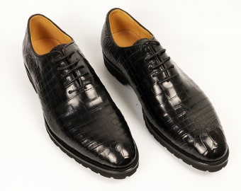Genuine Leather Men’s Wholecut Oxford Formal Business Dress Shoes Black Alligator Men Shoes Size 7-11US
