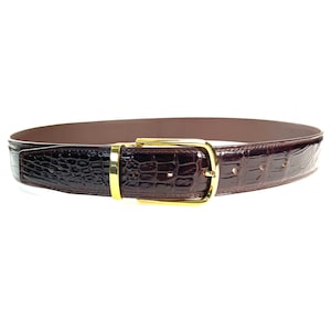 Men’s Belt with Alligator Design – Black or Brown, Dress or Casual Wear, Polished Buckle, Width 1.5&quot; (38mm)