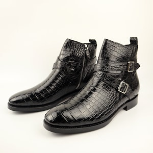 Belly Genuine Leather Men’s Boots Black Alligator Men Shoes Size 7-14US #882