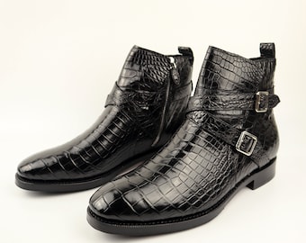Genuine Leather Men’s Boots Alligator Shoes, Handmade, Lightweight, Comfortable, Dress & Casual Style