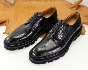 Alligator Men's Lace-Up Cap-Toe Brogue Shoes | Lightweight Formal Leather Shoes for Men