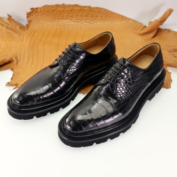 Alligator Men's Lace-Up Cap-Toe Brogue Shoes | Lightweight Formal Leather Shoes for Men