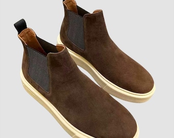 Handgemaakte suède leren Chelsea boots: lage casual schoenen