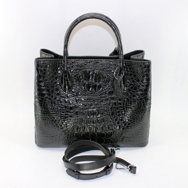 Women’s Leather Handbag Tote Shoulder Bag Crossbody Purse, Black Alligator Handbag (4 Colors Available)