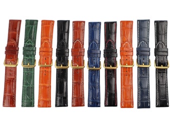 Echtleder Uhrenarmband Alligator Ersatzarmband Band handmade 24, 22, 21, 20, 19, 18, 16, 14 mm