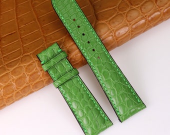 Green Genuine Leather Watch Band Strap Alligator Replacement Watch Strap Band Quick Release Pins Choice of Width, Buckle, Stitches