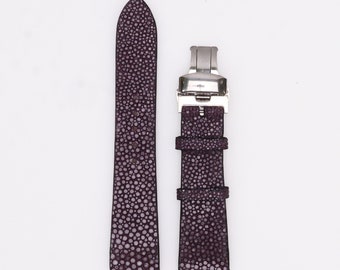 Dark Purple Stingray Leather Watch Band with Deployant Clasp