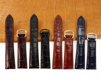 Leather Watch Strap, Replacement Watch Strap Alligator, Used With Folding Deployment Clasp Buckle, Quick Release Pins