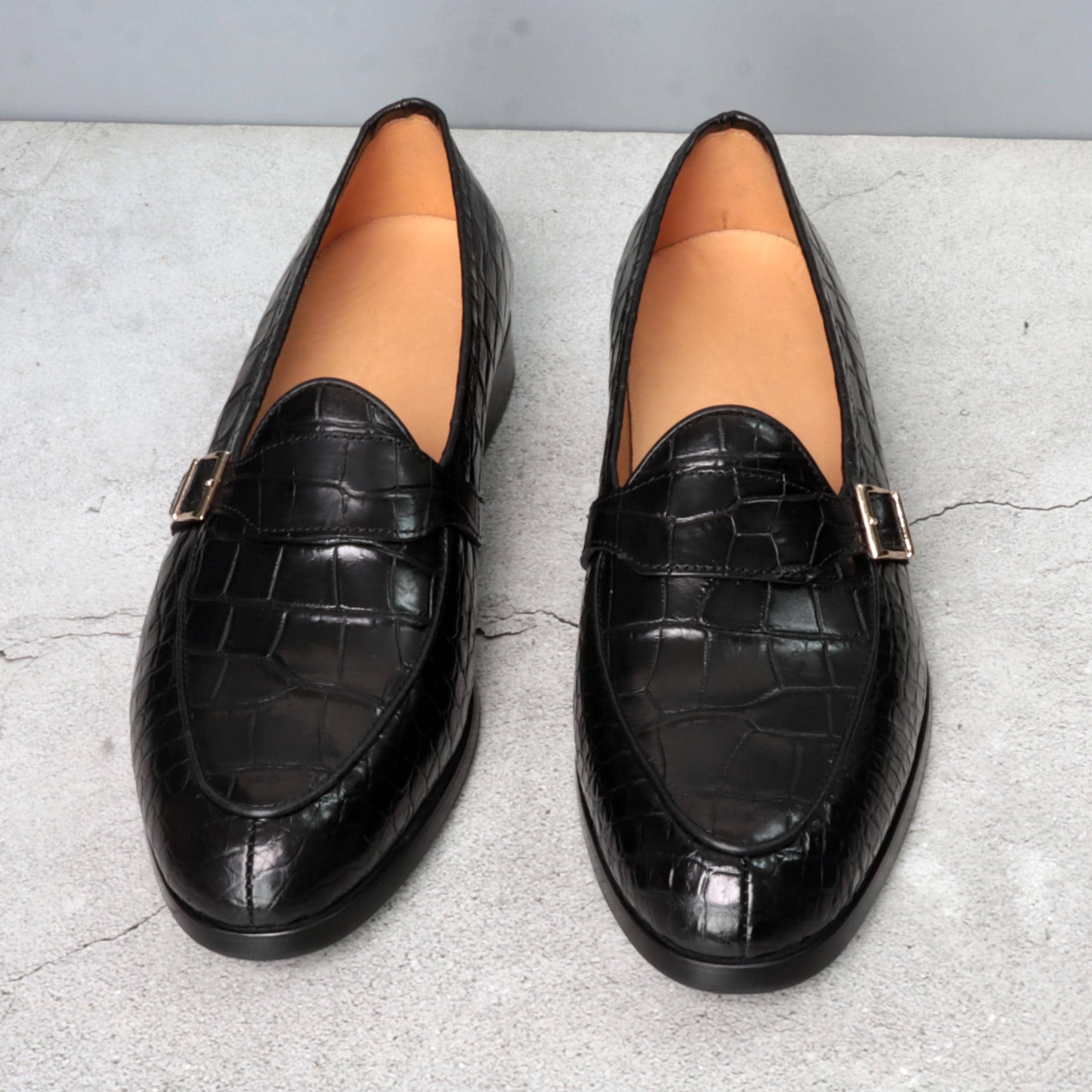 Alligator Monk Strap Loafers – Handmade Slip-on Dress Shoes  display picture 1