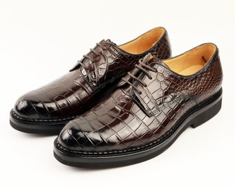 Men’s Alligator Derby Shoes – Handcrafted Formal Business Dress Shoes