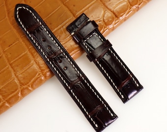 20mm Wide Dark Brown Belly Genuine Leather Watch Band Strap Alligator Replacement Watch Strap Band Quick Release Pins Included Easy