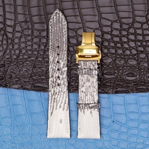 Genuine Leather Watch Band Strap Lizard Iguana Replacement Watch Strap Handmade Quick Release Spring Bars, Deployant Clasp Choice of Width